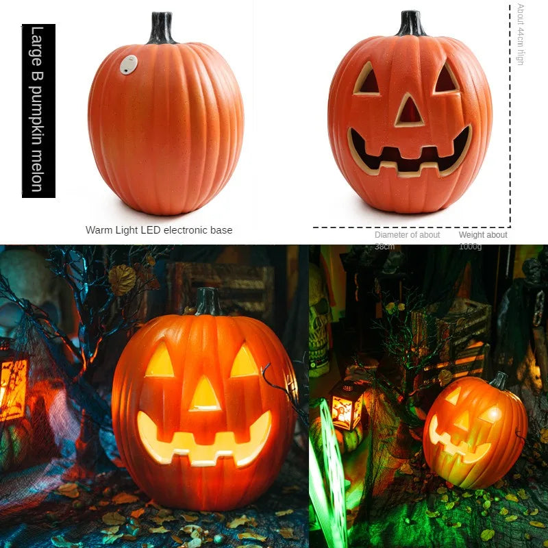 Halloween pumpkin lantern hollow out LED light emitting funny indoor and outdoor decoration props 3pcs set