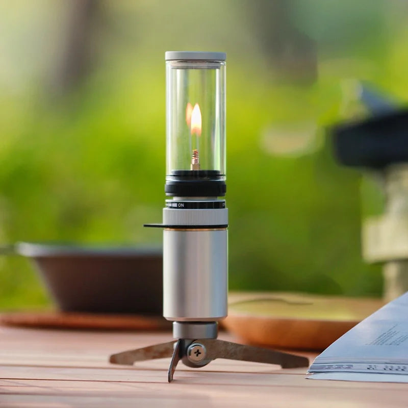 Outdoor Candle Lamp Gas Camping Lamp Tent Romantic Atmosphere  Candlelight Lighting Glass Mini Air Lamp