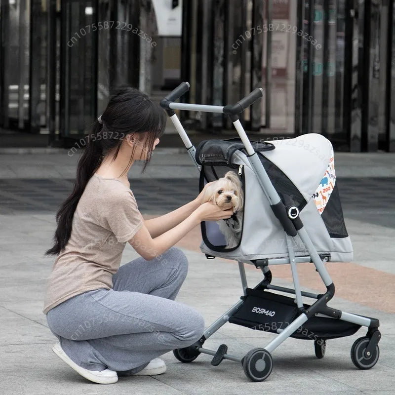 Portable pet stroller Ultra-light and easy to fold Large capacity pet stroller can accommodate two cats at the same time