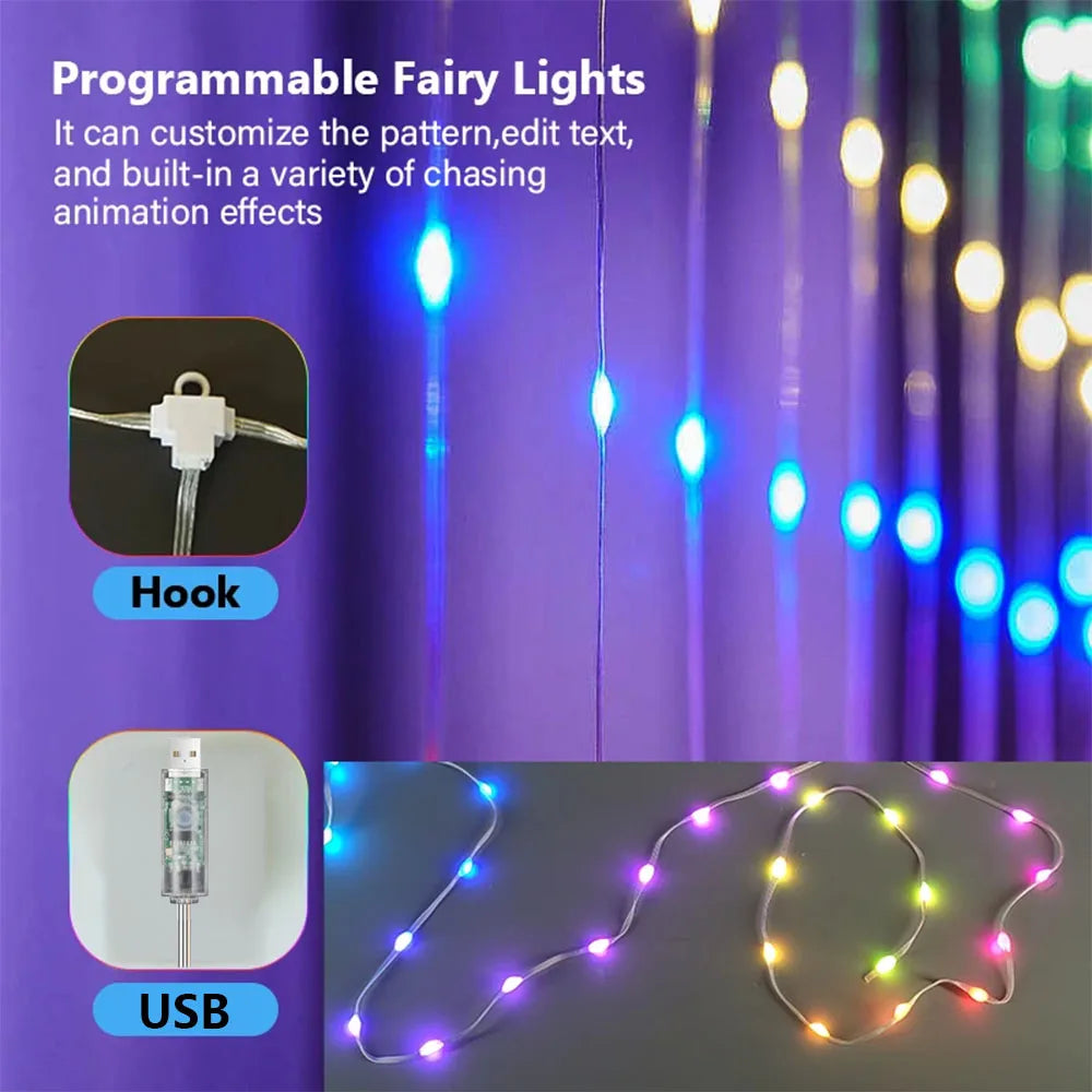 400LED 3.3x3.3ft Smart Curtain Lights RGBIC Window Fairy Light APP Control Remote Music Mode for Home Halloween Christmas Decor