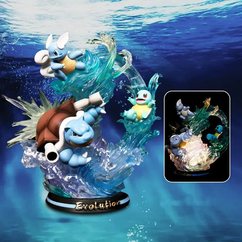 New Pokemon Evolution Mewtwo Figure Charizard Dragonite Blastoise Venusaur Gengar Led Light Anime Figurine Pvc Statue Model Gift