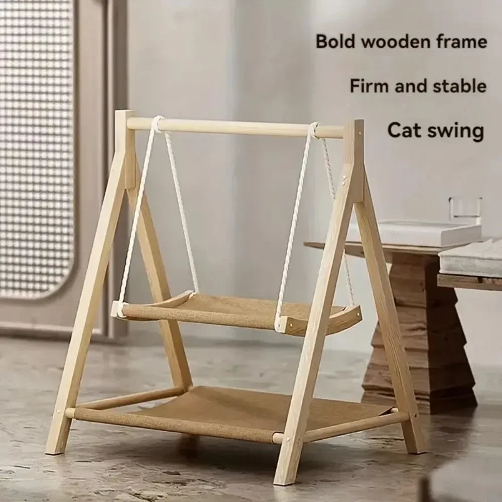 Dual-Layer Pet Hammock Light Cat Swing Simple and Large Capacity Wood Cats Nest Floor Type Comfortably Stable Cat Bed Indoor