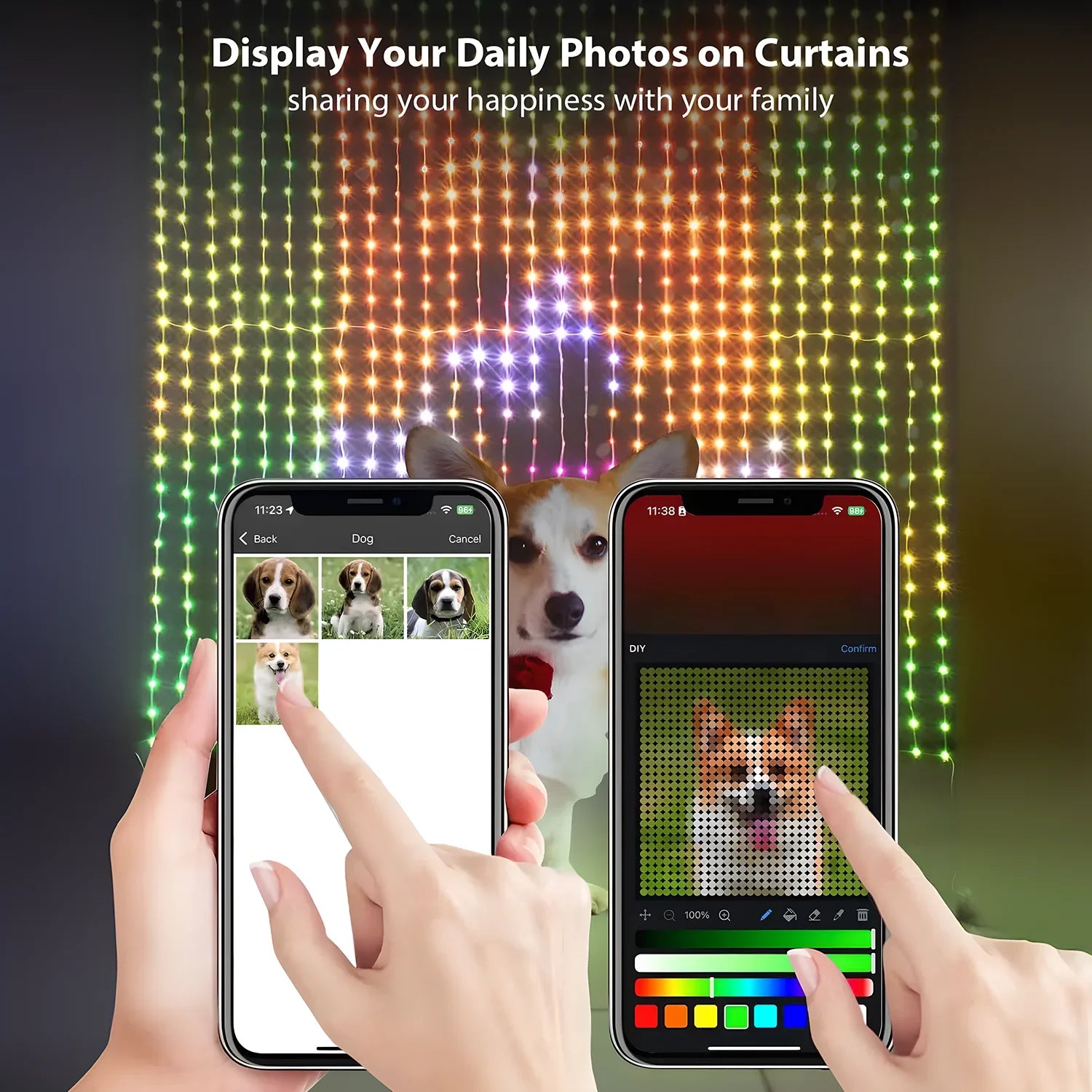 400LEDs Smart Curtain String Light Bluetooth APP Control Christmas Fairy Light DIY Picture Display Garland  Party Wedding Decor