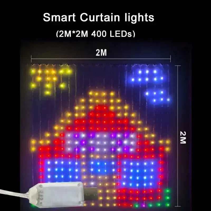 400LEDs Smart Curtain String Light Bluetooth APP Control Christmas Fairy Light DIY Picture Display Garland  Party Wedding Decor