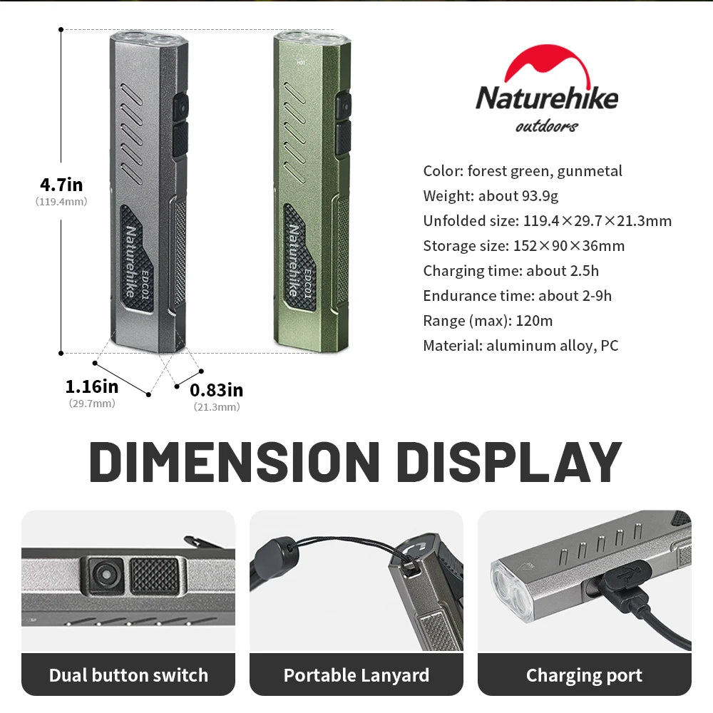 Naturehike EDC01 Flashlight Outdoor Portable Durable Hiking Mountaineering Ultra-bright Rechargeable Small Mini Household Light