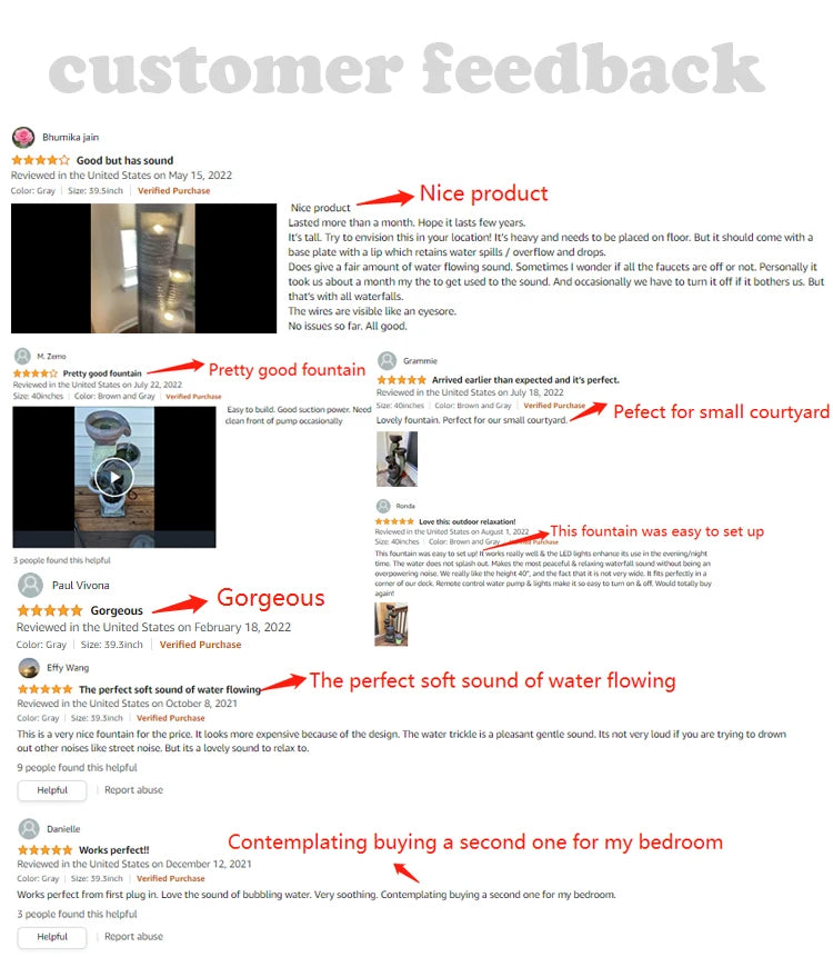 Garden Ornaments Outdoor Indoor Waterfall Floor-Standing Fountains with LED Lights for Yard Patio Backyard and Home Art Decor