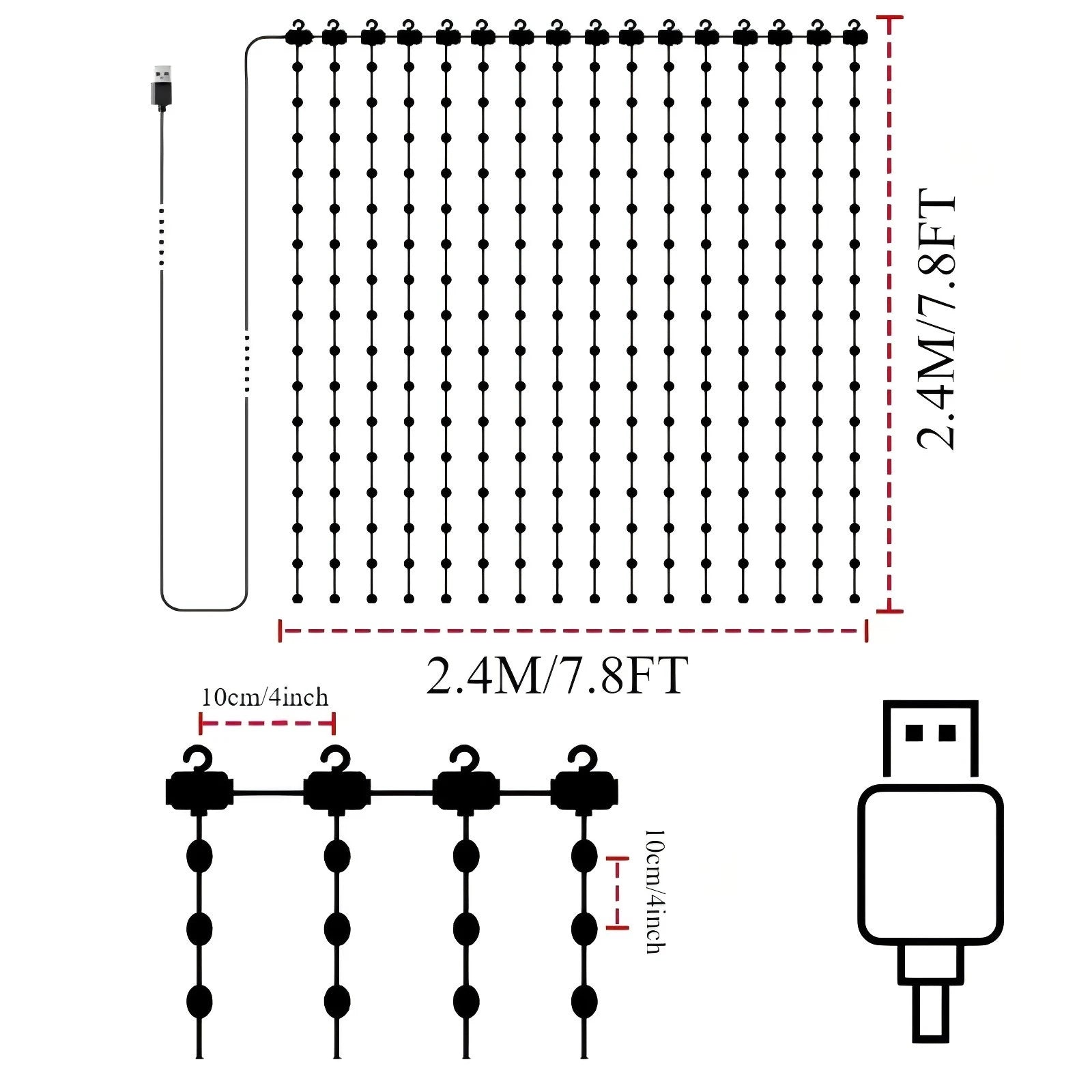 Smart LED RGB Curtain Lights USB App Control String  Music Sync DIY Pattern and Text Programmable Fairy Lights for Christmas