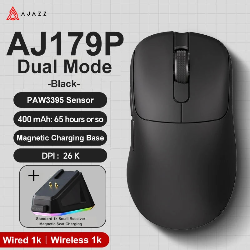Ajazz AJ179 Apex PAW3950 Wireless Gaming Mouse with RGB Charging Dock, Computer Macro Mouse Gamer,Lightweight Ergonomic PC Mice