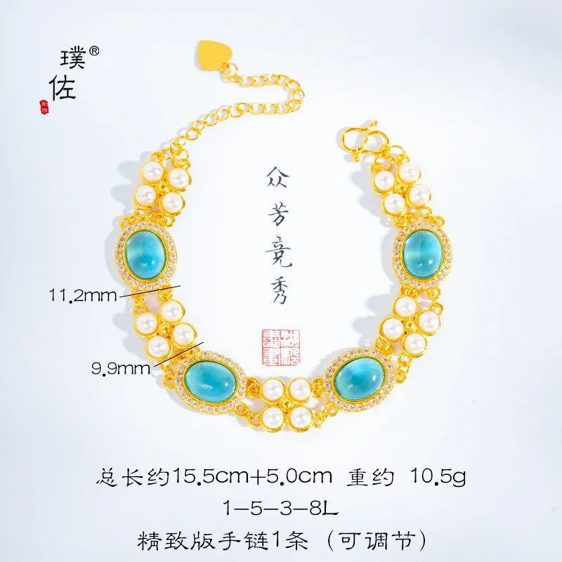 9999 24K real gold Double-layer Pearl Traditional Chinese style court bracelet for women with a light luxury temperament
