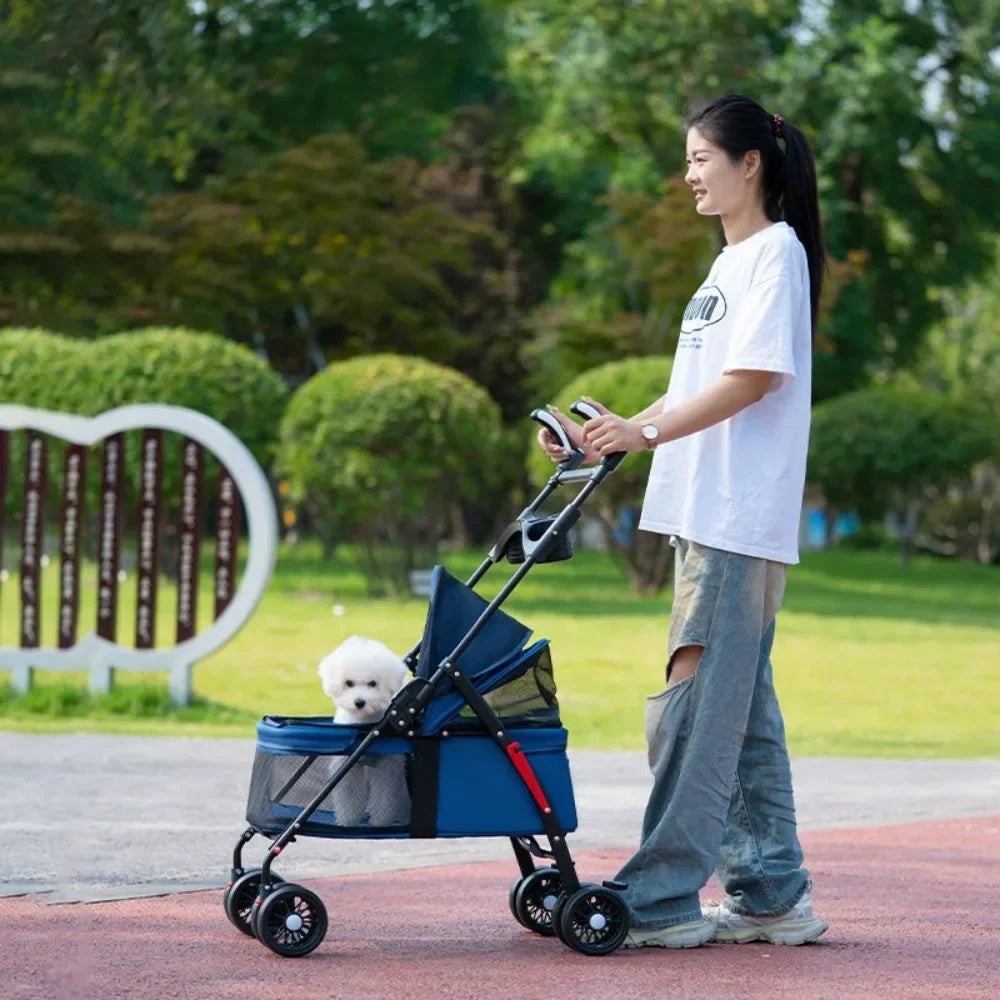 Small Pet Stroller 4 Wheels Light and Breathable Dogs Cats Dog Carrier Bearing  Pet Lightweight Foldable Cart Outdoor Trave