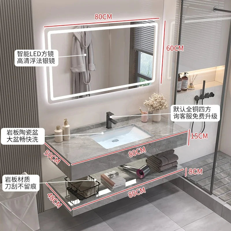Vintage Light Grey Bathroom Vanity with Washbasin and Partition, Home Furniture