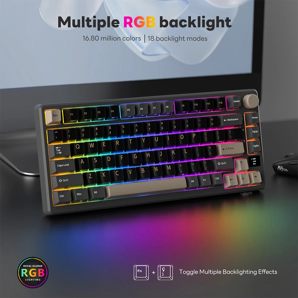RK ROYAL KLUDGE M75 Gasket Mechanische Tastatur 2,4G Wireless/Bluetooth/USB 75 % RGB Hot-Swap-fähige Gaming-Tastatur mit Display