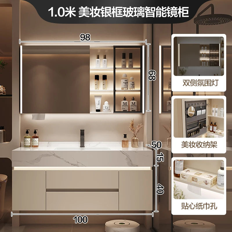 Simple Luxury Bathroom Vanities Washbasin Light Vanity White Bathroom Vanities Vintage Mirror Mobiletto Bagno Home Furniture