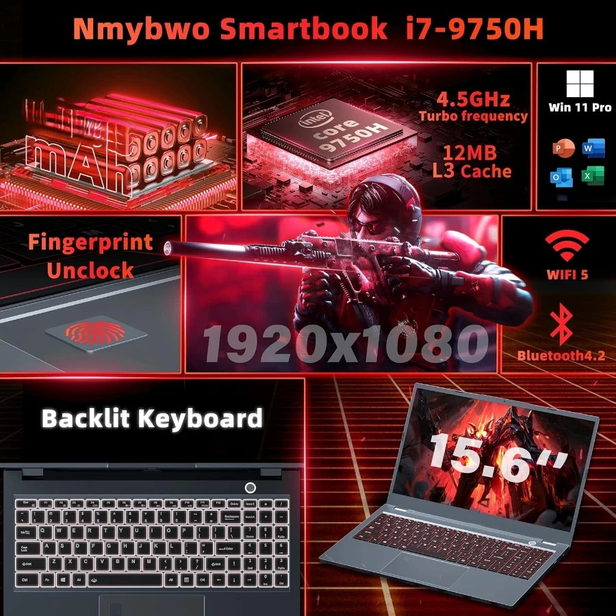 15.6" intel core i9-10980hk gaming laptops portable notbook computer pc 32GB DDR4 512GB IPS WiFi Backlight Fingerprint Unlock
