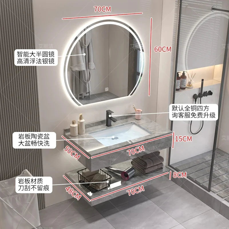 Vintage Light Grey Bathroom Vanity with Washbasin and Partition, Home Furniture