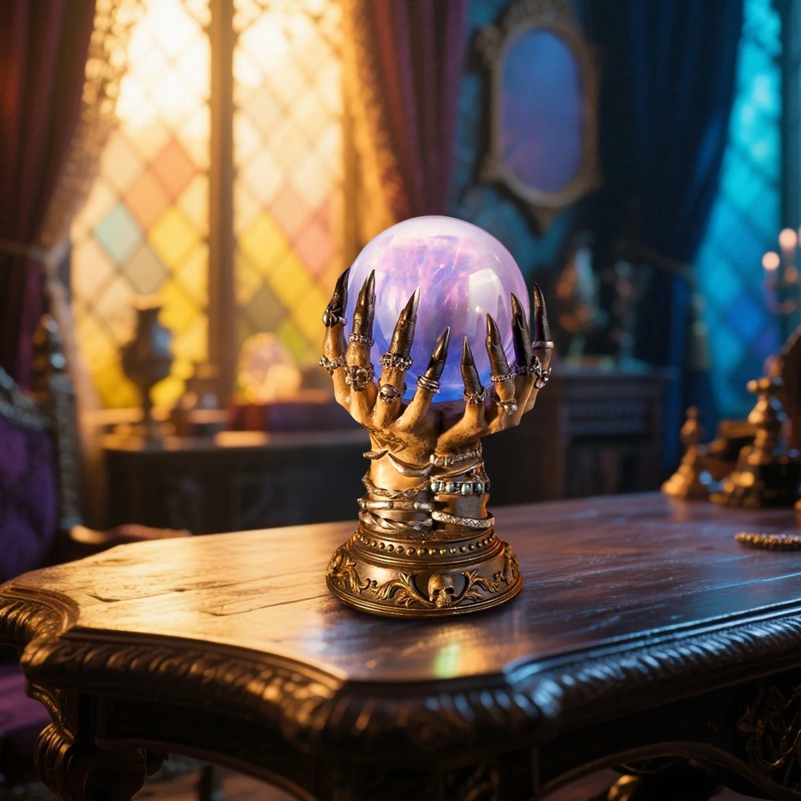 Glowing Deluxe Cellular Crystal Ball Luminous Magic Witch Hand Electrostatic Plasma Light Serve Skull Finger Halloween Decor