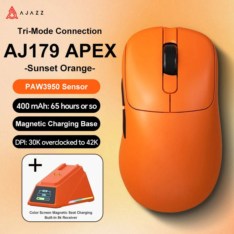 Ajazz AJ179 Apex PAW3950 Wireless Gaming Mouse with RGB Charging Dock, Computer Macro Mouse Gamer,Lightweight Ergonomic PC Mice