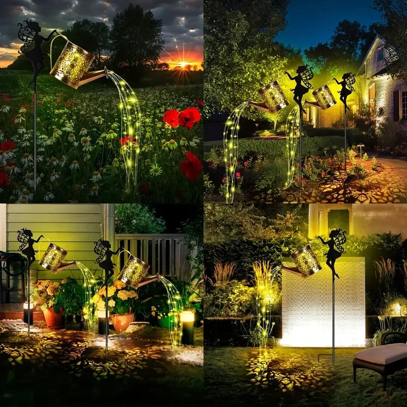 Solar Fairy Watering Can Lights Vintage Metal Garden Decor Outdoor Solar Hanging Kettle Light Waterproof  Villa Yard Decoration