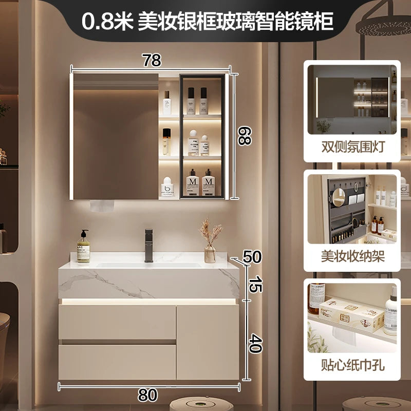 Simple Luxury Bathroom Vanities Washbasin Light Vanity White Bathroom Vanities Vintage Mirror Mobiletto Bagno Home Furniture