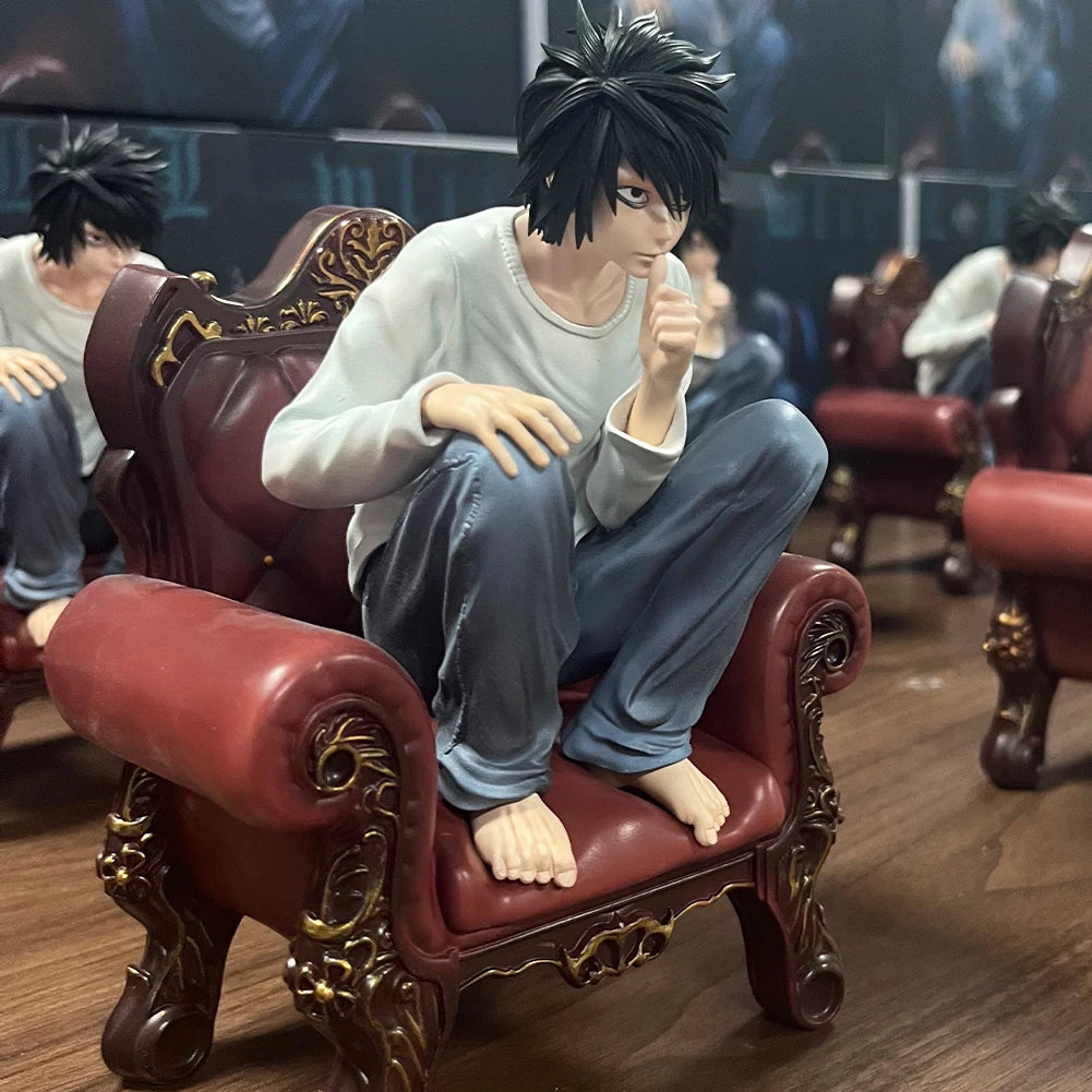 Death Anime Figure Light Yagami L Action Figure L Figurine sitting pose statue super sleuths Collectible Model Doll Toy Boy Gift