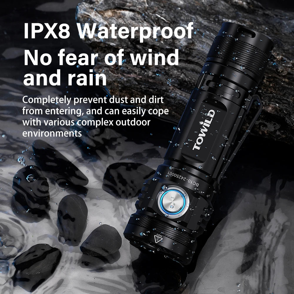 TOWILD BC10 EDC Flashlight Portable Rechargeable 4000lm IPX8 High Power Led Flashlight 21700 Torch For Camping  Outdoor Lighting