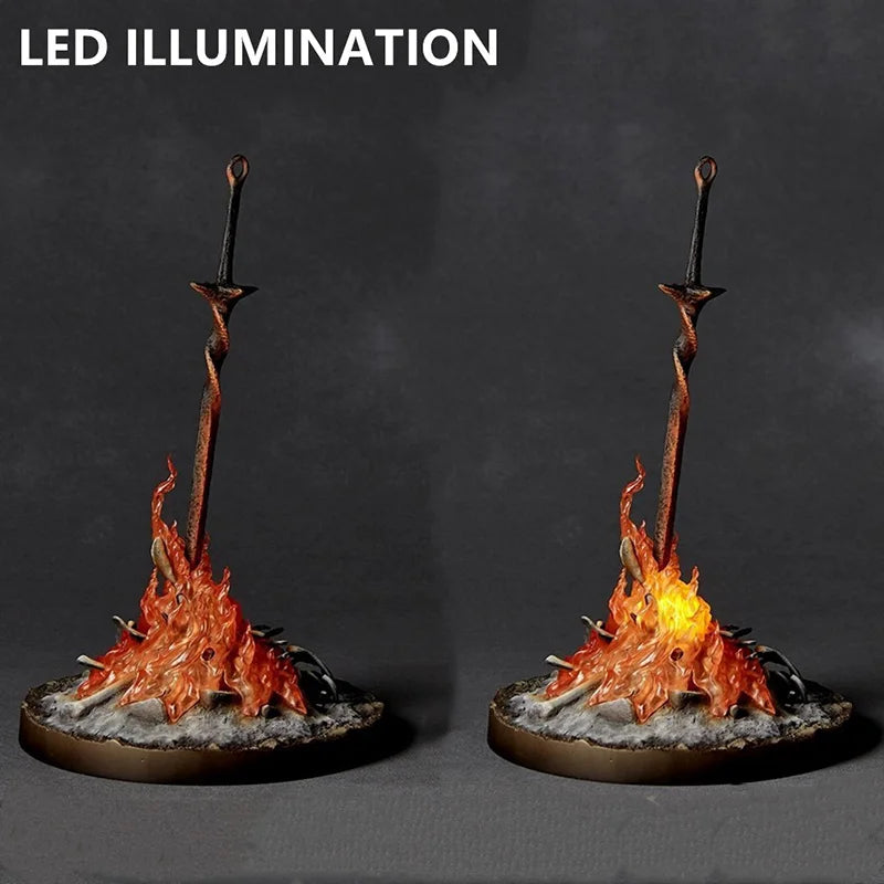 23CM Dark Souls Action Figure Fire Glowing Sword LED ILLUMINATION Bonfire LIT Light-up Glow Sword Lighting With Control Toy