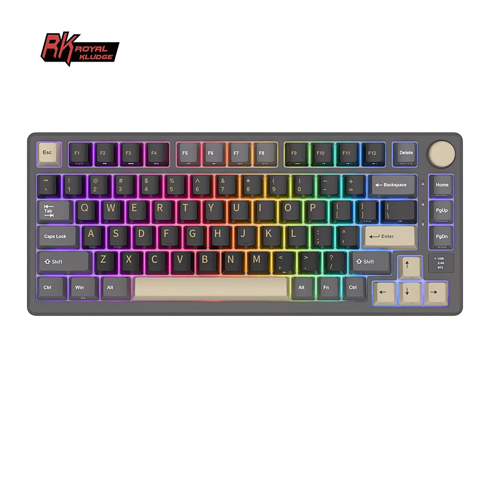 RK ROYAL KLUDGE M75 Gasket Mechanische Tastatur 2,4G Wireless/Bluetooth/USB 75 % RGB Hot-Swap-fähige Gaming-Tastatur mit Display