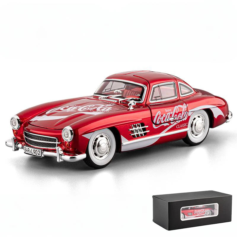 1:24 Benz 300SL Coca Cola Pepsi Cola Classic Vintage Car Alloy Diecast Model Car Sound And Light Pull Back Collection Hobby Gift
