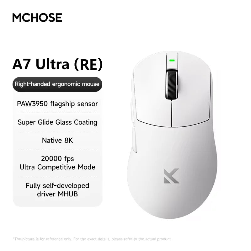 MCHOSE A7 Ultra Wireless Gaming Mouse Pixart3950 High-Precision Sensor Lightweight Design 8000Hz Polling Rate Realtek Master