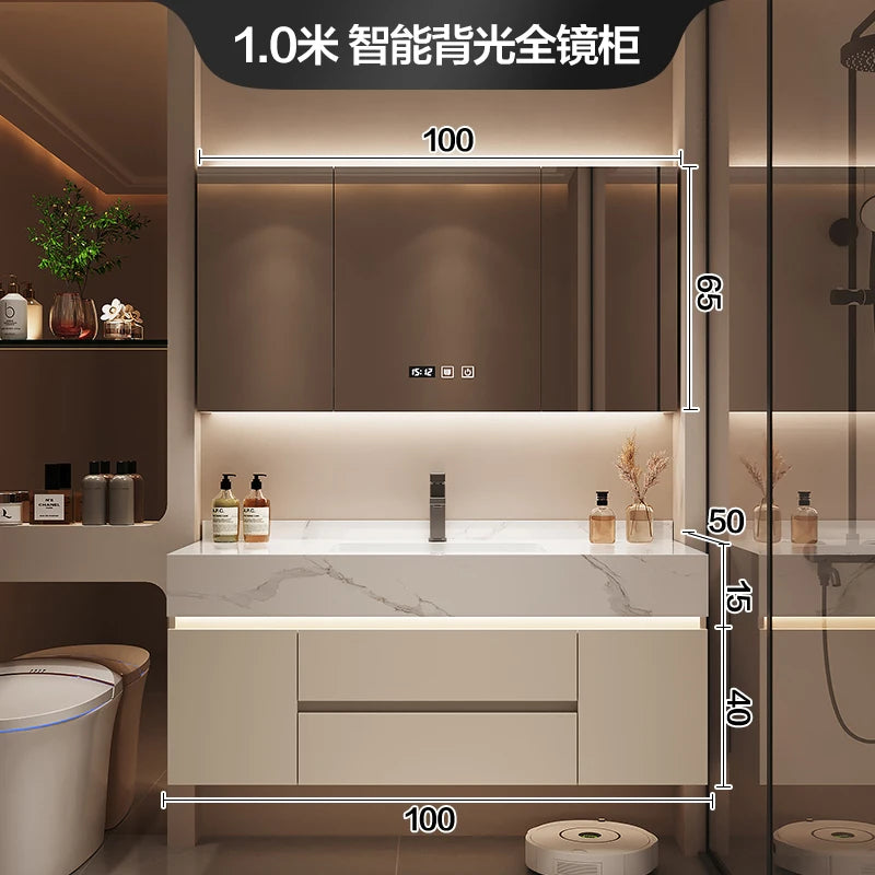 Simple Luxury Bathroom Vanities Washbasin Light Vanity White Bathroom Vanities Vintage Mirror Mobiletto Bagno Home Furniture