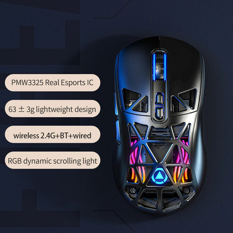 Mouse Hollow Lightweight PMW3325 Tri-mode Bluetooth Wireless  Gaming Portable Laptop Desktop Tablet