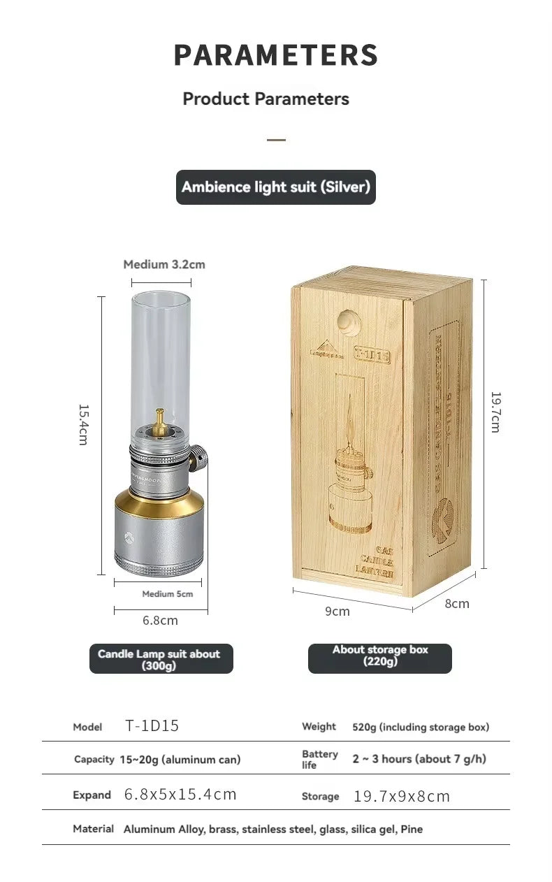 T-1D15 Vintage Gas Lamp Glamping Atmosphere Lantern with Glass Cover Classical Light Butane Mantle Lamp for Tent Outdoor Camping