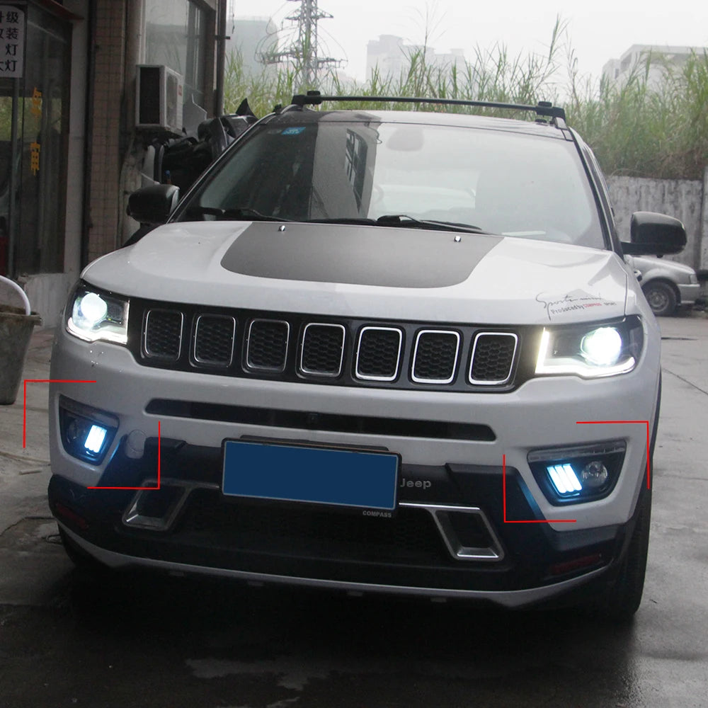 Car LED DRL With Yellow Turn Signal Daytime Running Light Daylight For Jeep Compass 2017 2018 2019 2020 Fog lamp cover