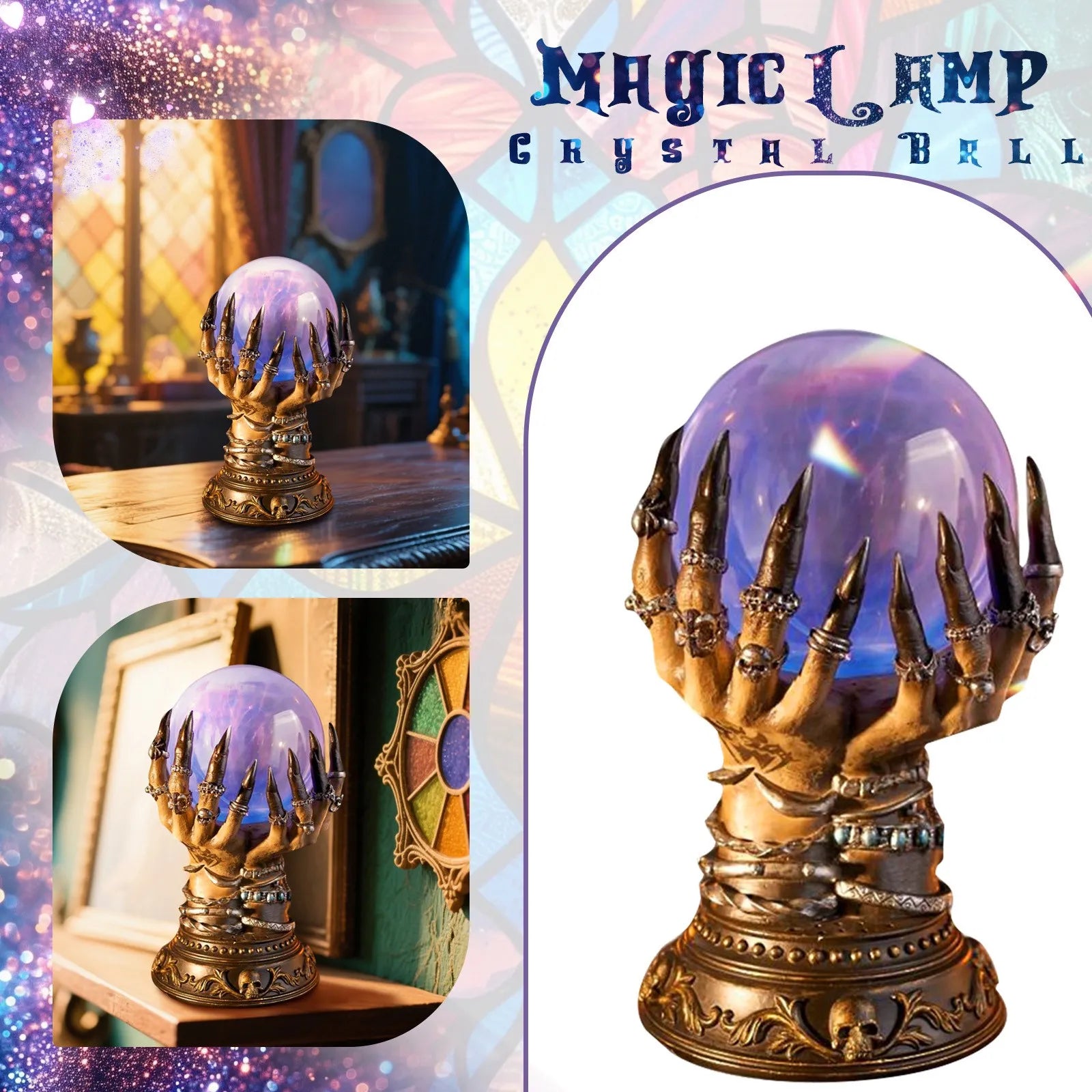 Glowing Deluxe Cellular Crystal Ball Luminous Magic Witch Hand Electrostatic Plasma Light Serve Skull Finger Halloween Decor