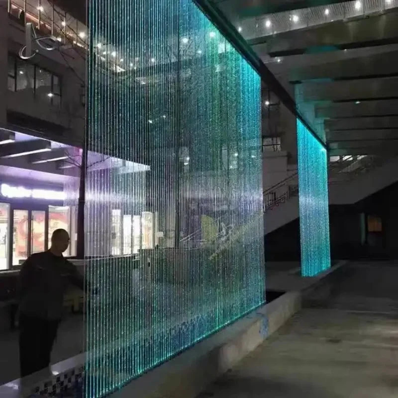 Indoor and Outdoor Garden Ornament Decoration Stainless Steel Rain Curtain Water Fountain with LED Light for Yard or Pool