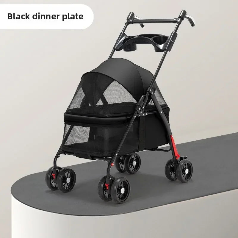 Small Pet Stroller 4 Wheels Light and Breathable Dogs Cats Dog Carrier Bearing  Pet Lightweight Foldable Cart Outdoor Trave