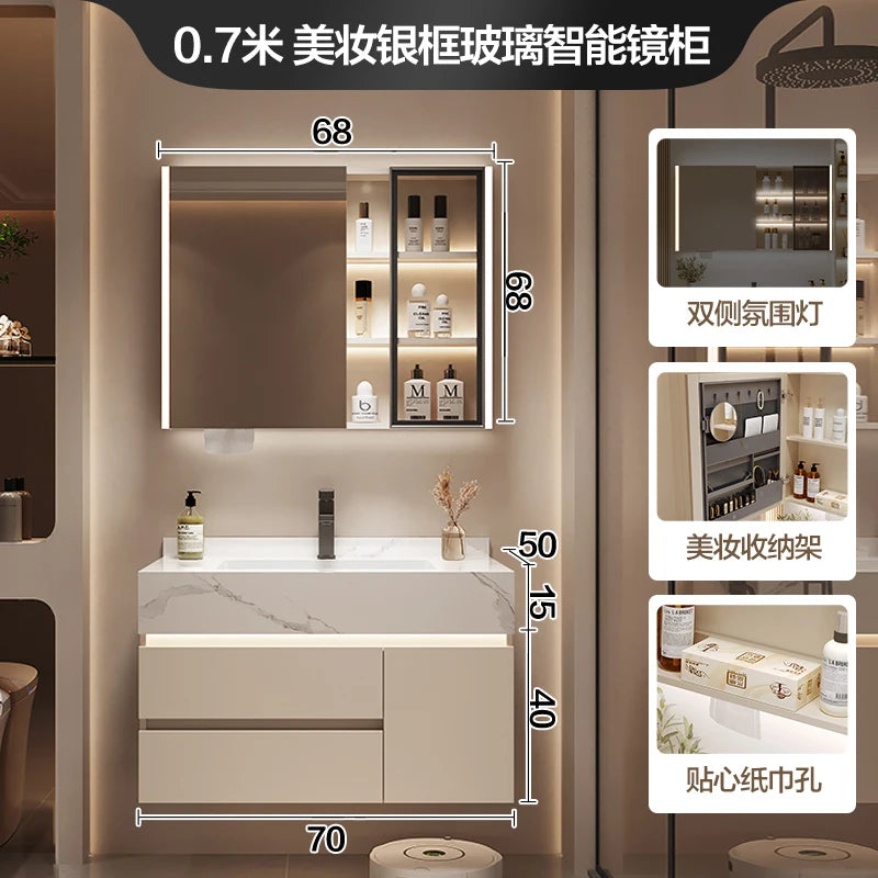 Simple Luxury Bathroom Vanities Washbasin Light Vanity White Bathroom Vanities Vintage Mirror Mobiletto Bagno Home Furniture