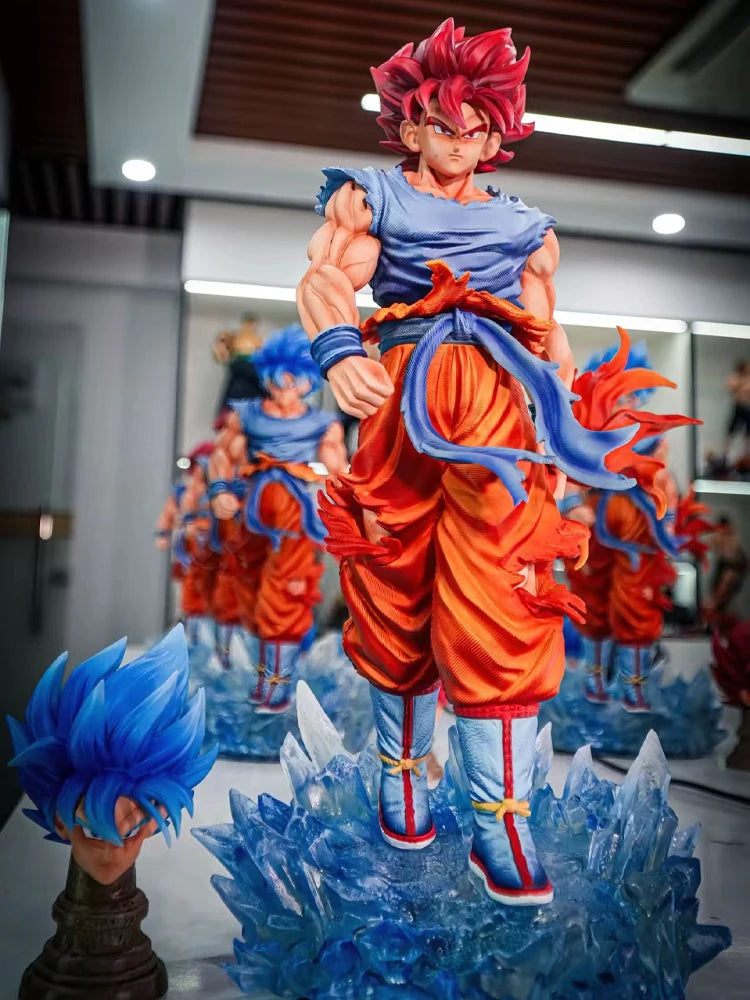 33cm/12.9inch JT Goku Statue Dragon Ball Z Super Saiyan Goku Figure Replace Head Led Base Gk Statue Collection Model Toy Gifts