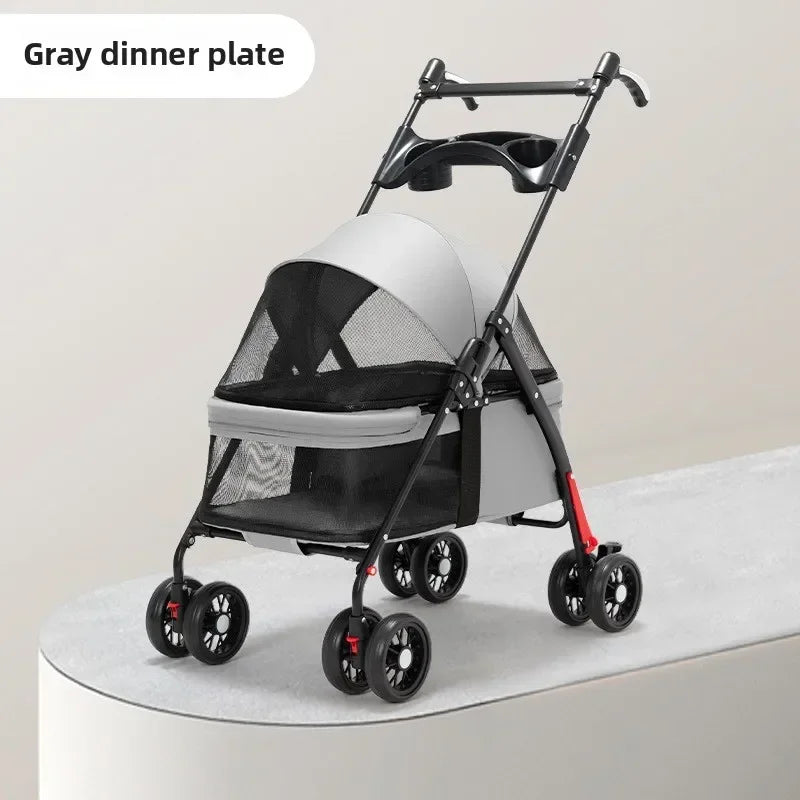 Small Pet Stroller 4 Wheels Light and Breathable Dogs Cats Dog Carrier Bearing  Pet Lightweight Foldable Cart Outdoor Trave
