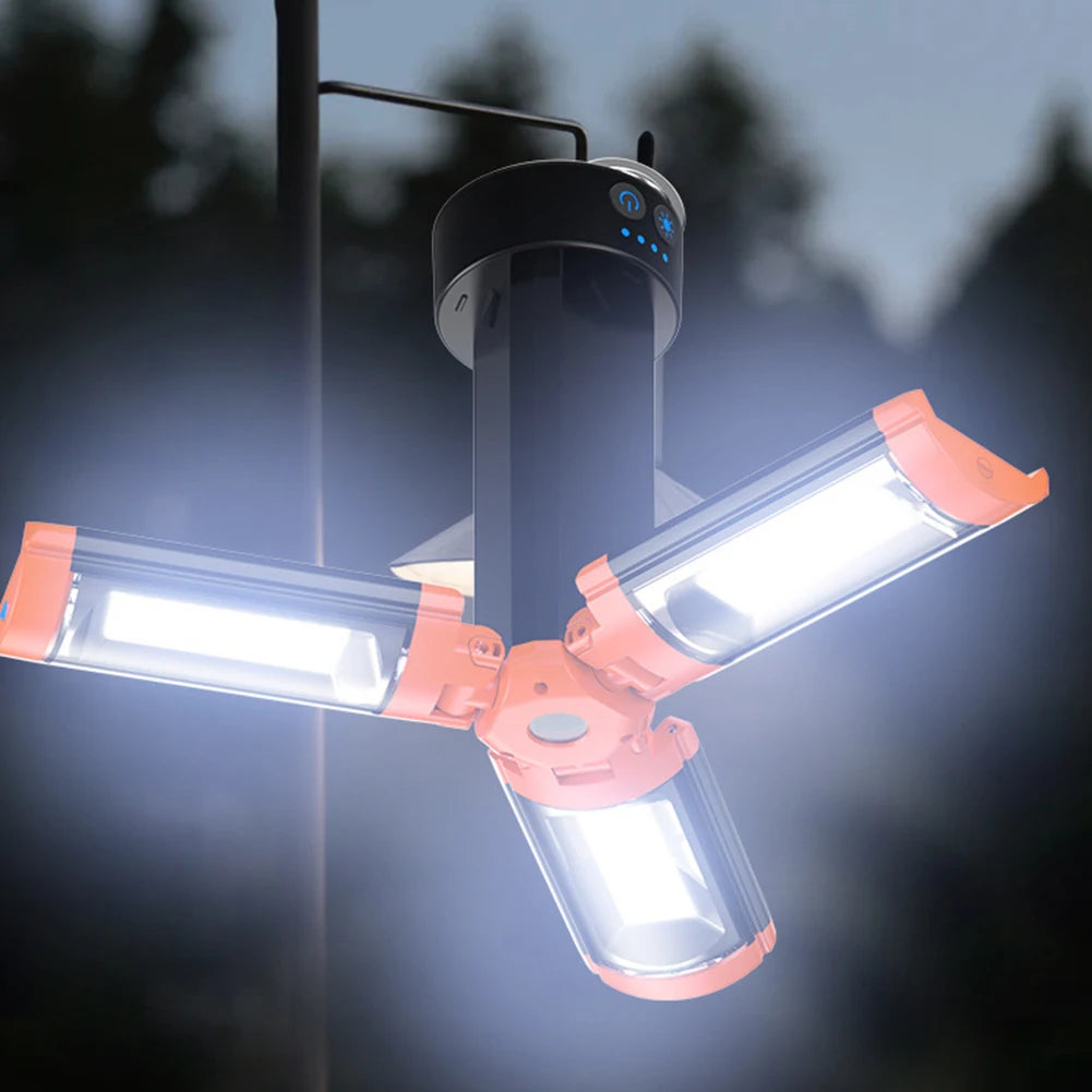 Folding Camping Light Rechargeable Camping Lantern with Telescoping Stand Foldable Tent Lamp Power Display for Adventure Fishing