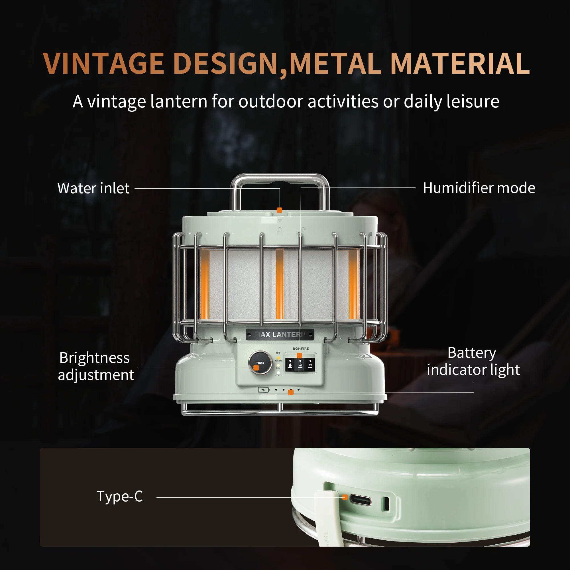 FLEXTAIL Rechargeable Camping Lantern with 9600mAh Battery, 3-in-1 Vintage Camping Light for Patio, Hiking, Camping, Bedroom