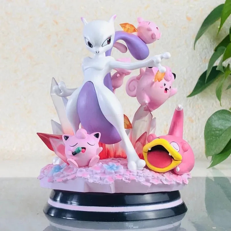 New Pokemon Evolution Mewtwo Figure Charizard Dragonite Blastoise Venusaur Gengar Led Light Anime Figurine Pvc Statue Model Gift
