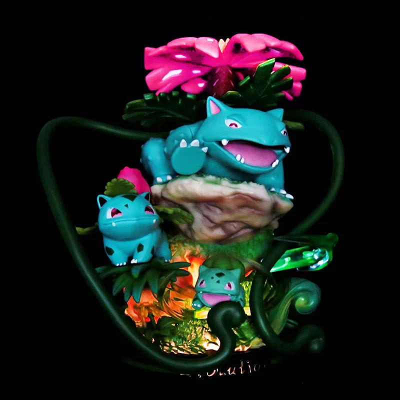 New Pokemon Evolution Mewtwo Figure Charizard Dragonite Blastoise Venusaur Gengar Led Light Anime Figurine Pvc Statue Model Gift