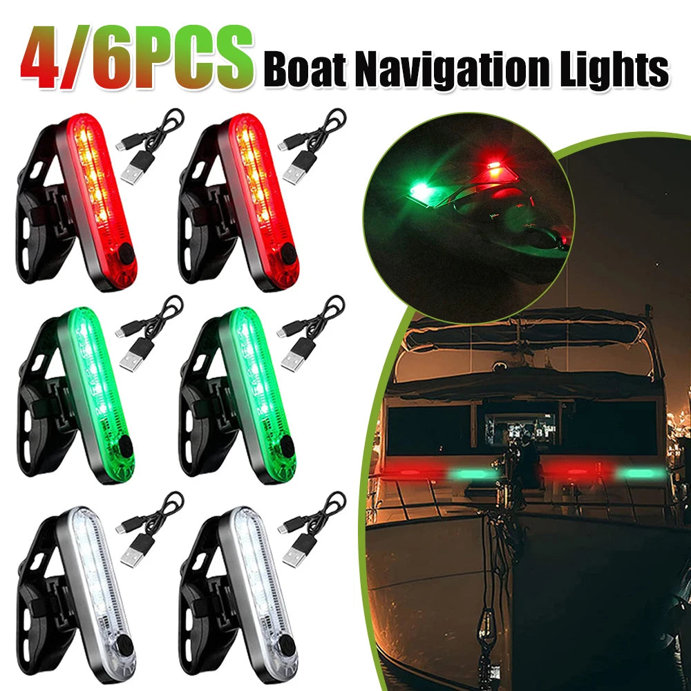 LED Boat Navigation Light 4 Modes Sailing Signal Lamp USB Charging Marine Yacht Warning Light for Night Kayaking Boating