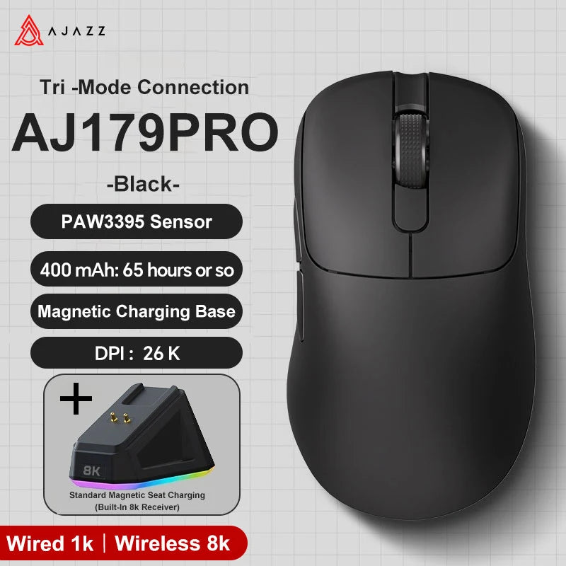 Ajazz AJ179 Apex PAW3950 Wireless Gaming Mouse with RGB Charging Dock, Computer Macro Mouse Gamer,Lightweight Ergonomic PC Mice