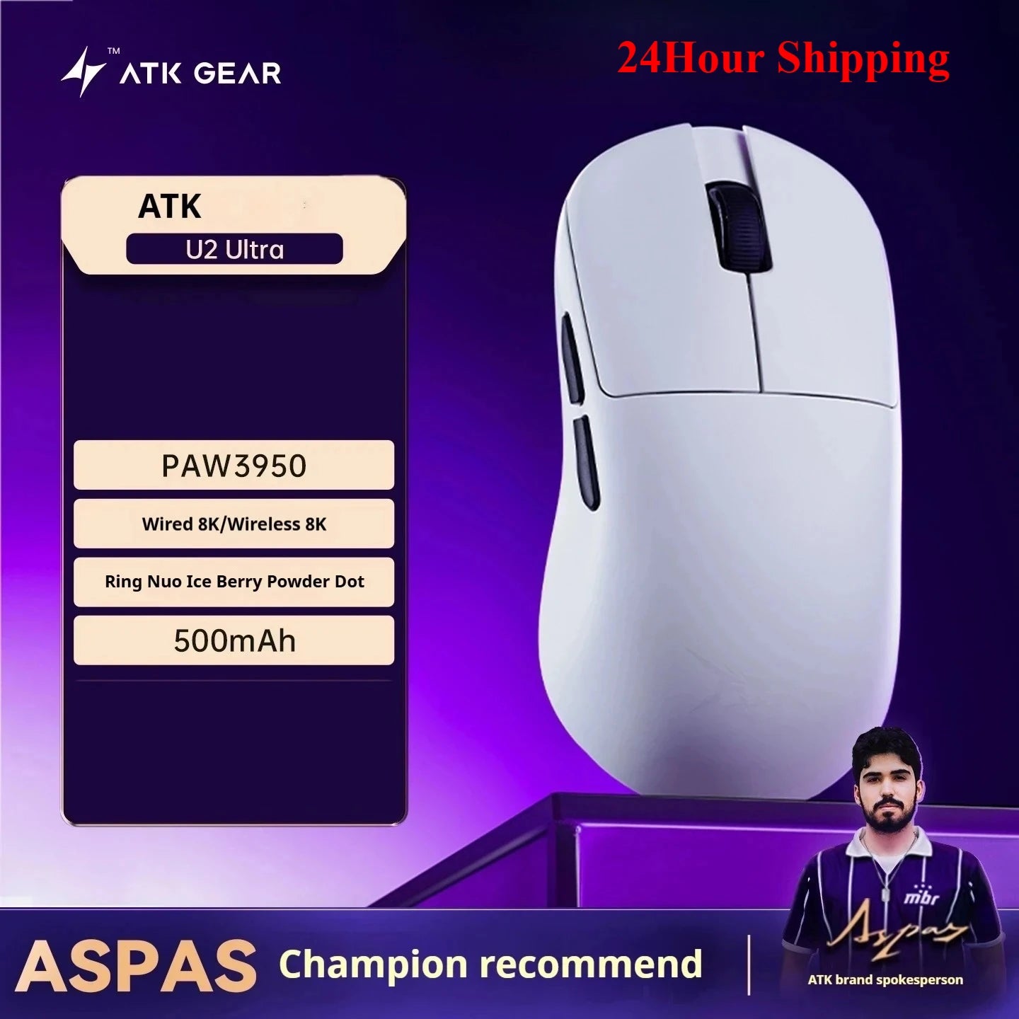 NEW ATK BlazingSky U2 INSTOCK PAW3950 8k Wireless Gaming Mouse 3mode Ultra Double 44g Lightweight E-sport Mouse Custom Accessory