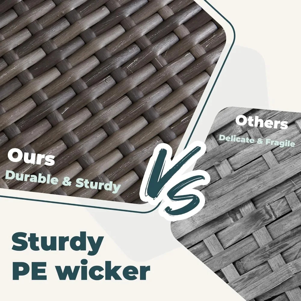 7 Pieces Patio Furniture Sets, Outdoor Dining Set, Patio Dining Sets with HDPE Table & Chairs, Ottamans for Garden, Deck(Light G