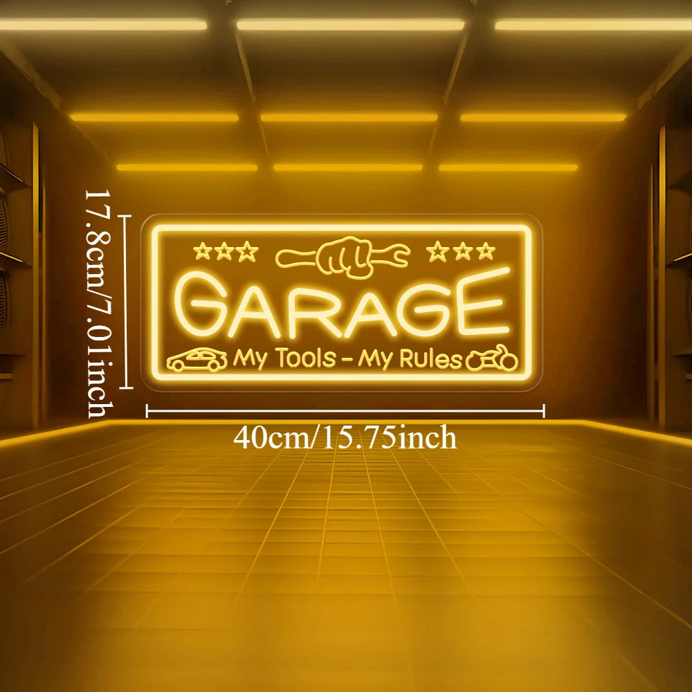 Garage Neon Sign 3D Carved Wall Art for Man Cave Tool Room & Shop Decor LED Light Sign with USB Power Easy Wall Mount Ideal Gift