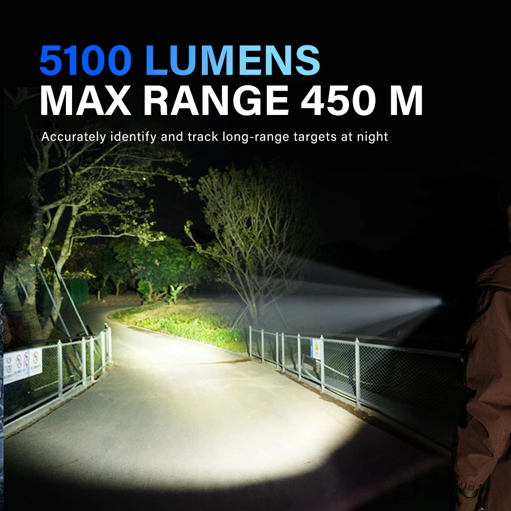 TOWILD BK20 Tactical Flashlight Rechargeable 5100lm Ultra Powerful Led Torch IPX8 Long Range 450m For Camping Outdoor Lighting