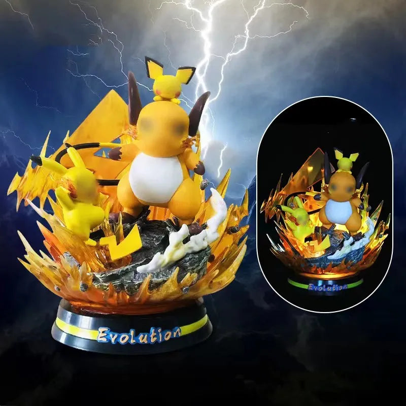 New Pokemon Evolution Mewtwo Figure Charizard Dragonite Blastoise Venusaur Gengar Led Light Anime Figurine Pvc Statue Model Gift